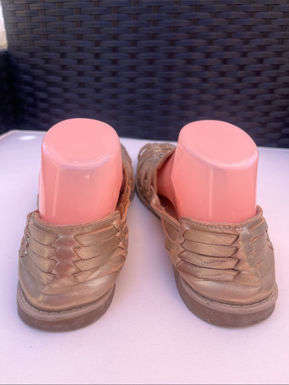 Women's Metallic Gold Woven Huarache Sandals - Picture 6 of 11